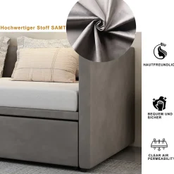 Simple Life Canapé-lit Extensible 90/180 X 200 Cm Avec Sommier à Lattes,canapé Lit 2 Places,velours, Gris* Lit Coffre