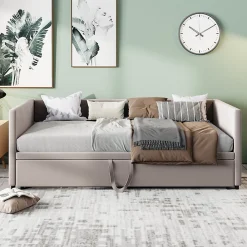 Simple Life Canapé-lit Extensible 90/180 X 200 Cm Avec Sommier à Lattes,canapé Lit 2 Places,velours, Gris* Lit Coffre