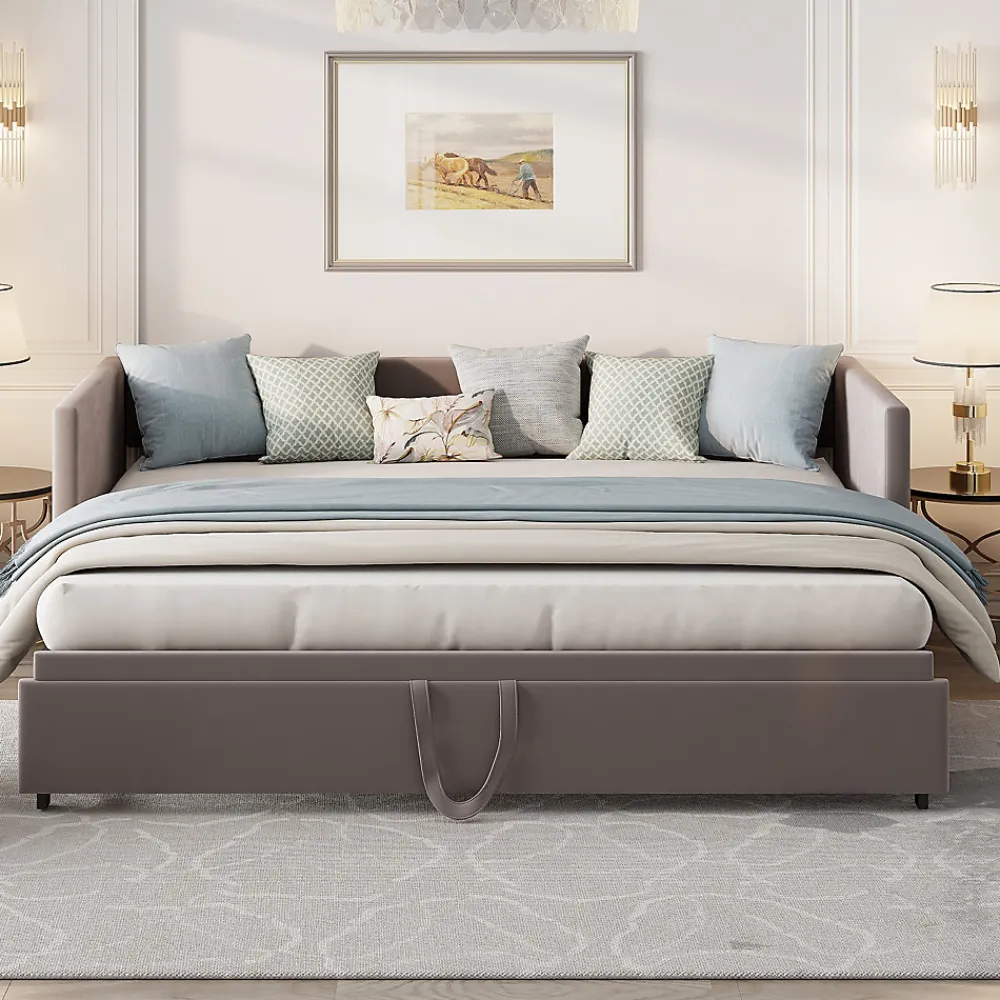 Fortuna lai Canapé-lit extensible 90/180 x 200 cm avec sommier à lattes,canapé lit 2 places,velours, gris* Lit Coffre