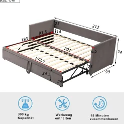 Fortuna lai Canapé-lit extensible 90/180 x 200 cm avec sommier à lattes,canapé lit 2 places,velours, gris* Lit Coffre