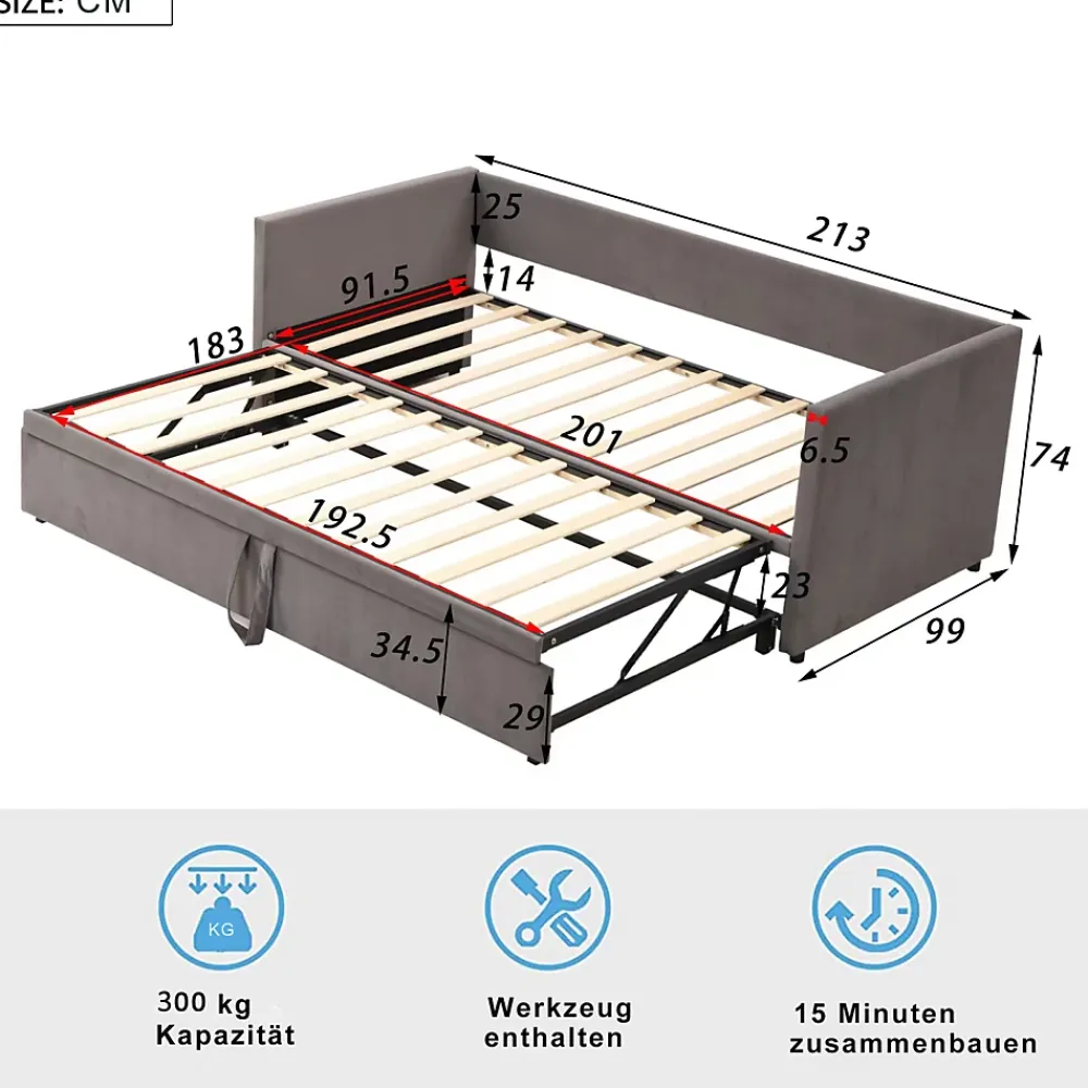 Fortuna lai Canapé-lit extensible 90/180 x 200 cm avec sommier à lattes,canapé lit 2 places,velours, gris* Lit Coffre