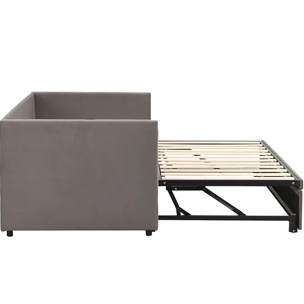 Fortuna lai Canapé-lit extensible 90/180 x 200 cm avec sommier à lattes,canapé lit 2 places,velours, gris* Lit Coffre