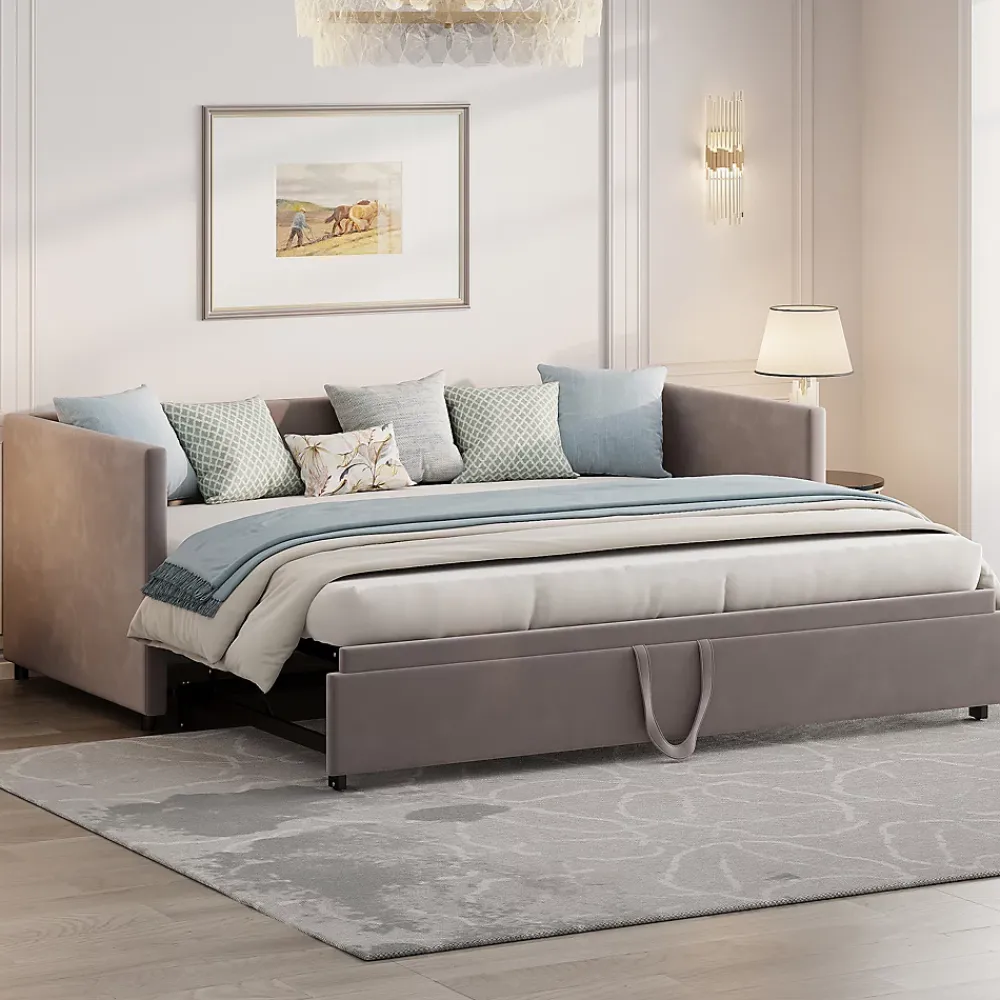 Fortuna lai Canapé-lit extensible 90/180 x 200 cm avec sommier à lattes,canapé lit 2 places,velours, gris* Lit Coffre