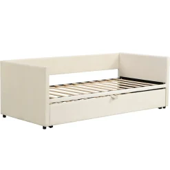Canapé-lit Extensible 90/180 X 200 Cm Avec Sommier à Lattes,canapé Lit 2 Places,velours, Beige><noscript><img width=