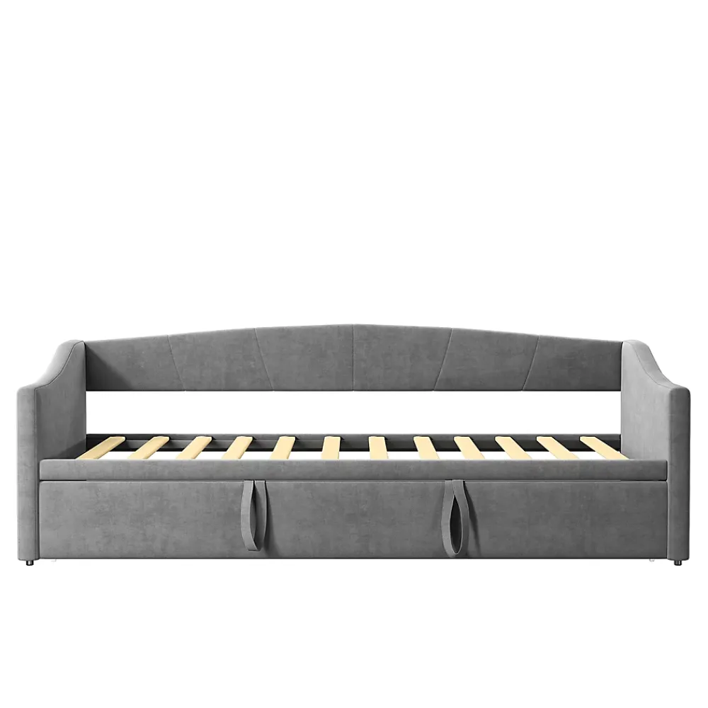 Fortuna lai Canapé-lit, extensible, 140x 200 cm, avec sommier à lattes, tissu en velours, canapé-lit, sans matelas, gris foncé* Lit Coffre