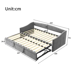 Fortuna lai Canapé-lit, extensible, 140x 200 cm, avec sommier à lattes, tissu en velours, canapé-lit, sans matelas, gris foncé* Lit Coffre