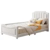 Canapé-lit rembourré 90 sur 200 cm lit modulable flanelle avec dossier et accoudoirs pour adultes ou invités beige>Redom
