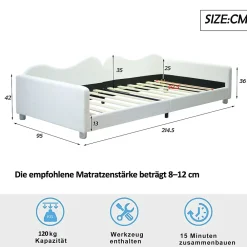 Redom Canapé-lit rembourré 90 sur 200 cm lit multifonction avec dossier et accoudoirs tissu Teddy blanc pour adultes ou invités* Lit Simple