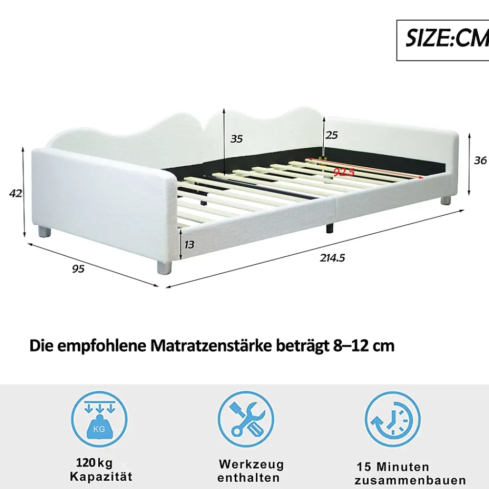Redom Canapé-lit rembourré 90 sur 200 cm lit multifonction avec dossier et accoudoirs tissu Teddy blanc pour adultes ou invités* Lit Simple