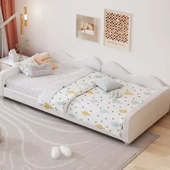 Redom Canapé-lit rembourré 90 sur 200 cm lit multifonction avec dossier et accoudoirs tissu Teddy blanc pour adultes ou invités* Lit Simple
