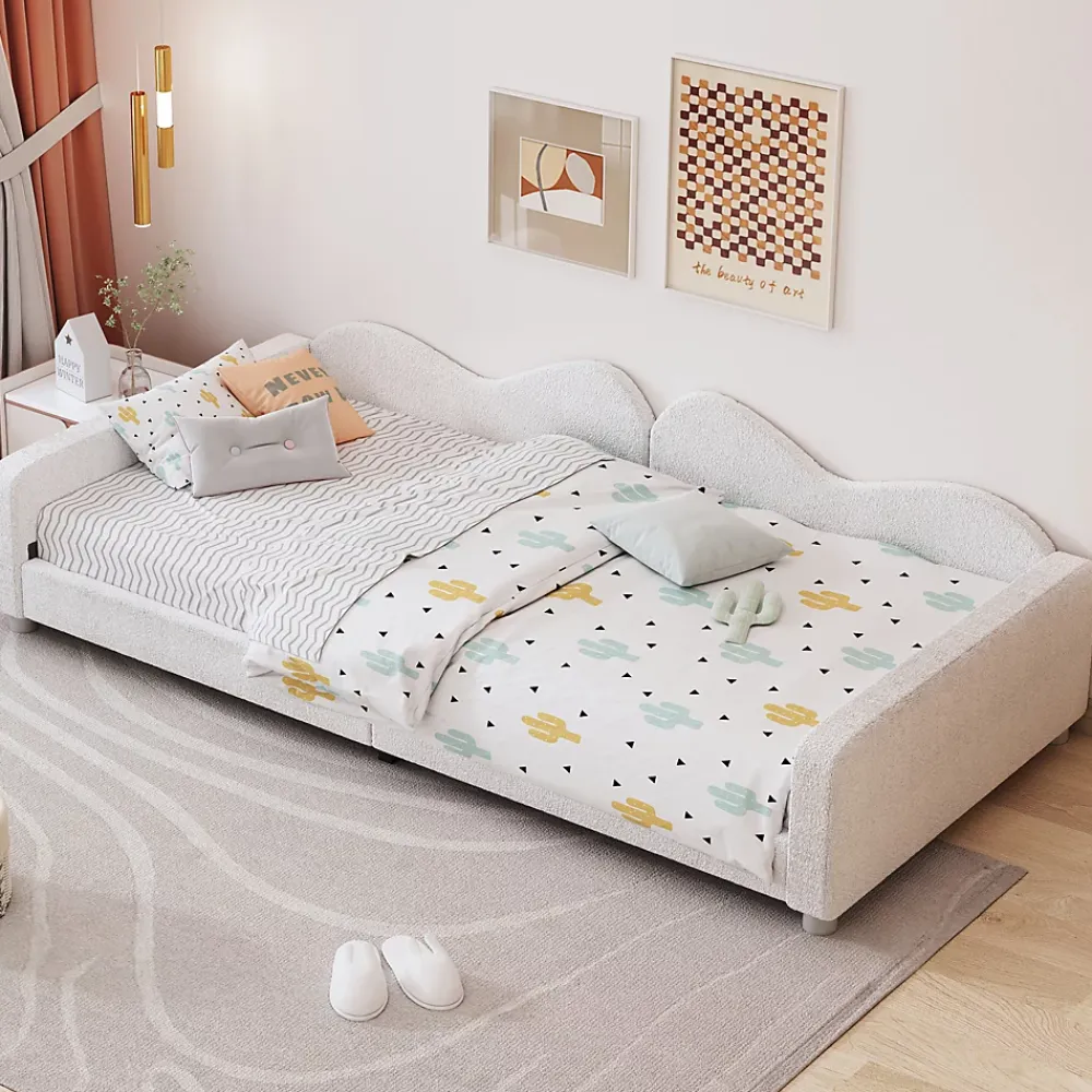 Redom Canapé-lit rembourré 90 sur 200 cm lit multifonction avec dossier et accoudoirs tissu Teddy blanc pour adultes ou invités* Lit Simple