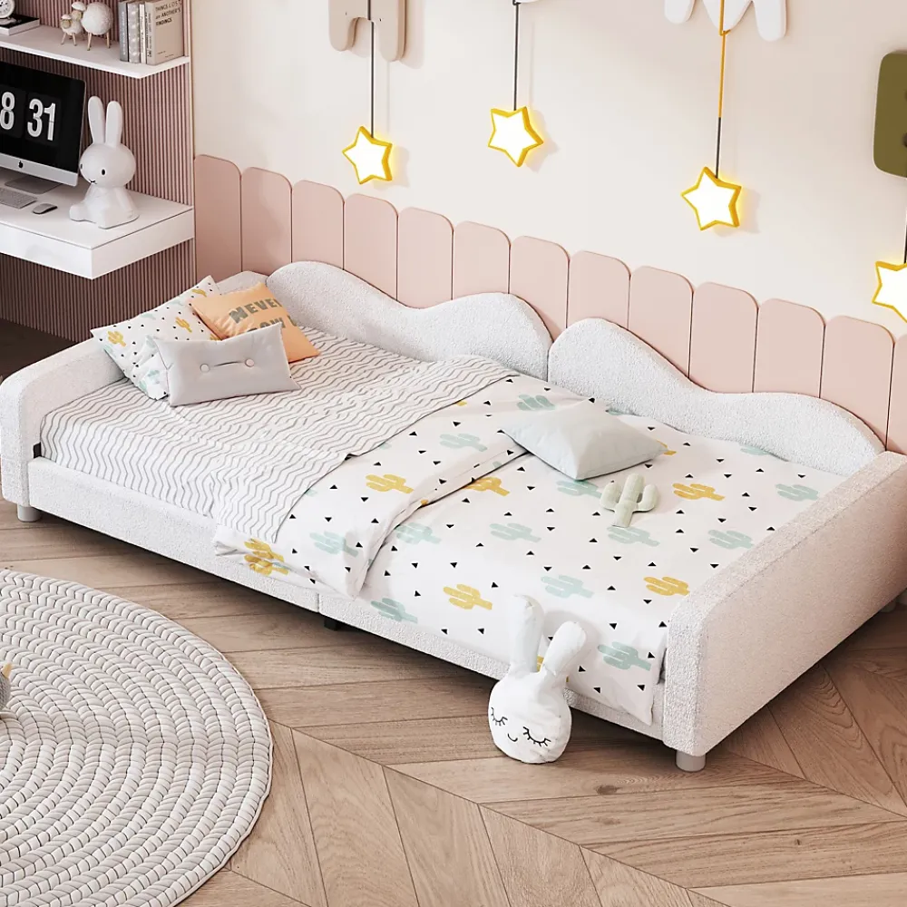 Redom Canapé-lit rembourré 90 sur 200 cm lit multifonction avec dossier et accoudoirs tissu Teddy blanc pour adultes ou invités* Lit Simple