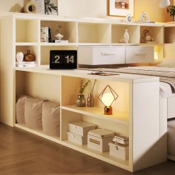 Canapé-lit 90x190 cm avec lit gigogne - USB/Type-C - rangement - bois massif + panneaux - blanc (sans matelas)><noscript><img width=