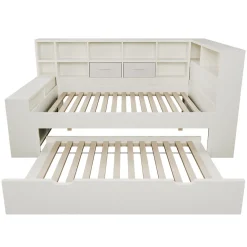 Canapé-lit 90x190 cm avec lit gigogne - USB/Type-C - rangement - bois massif + panneaux - blanc (sans matelas)><noscript><img width=