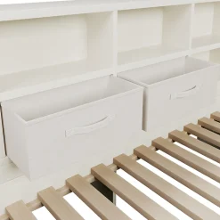 Canapé-lit 90x190 cm avec lit gigogne - USB/Type-C - rangement - bois massif + panneaux - blanc (sans matelas)><noscript><img width=