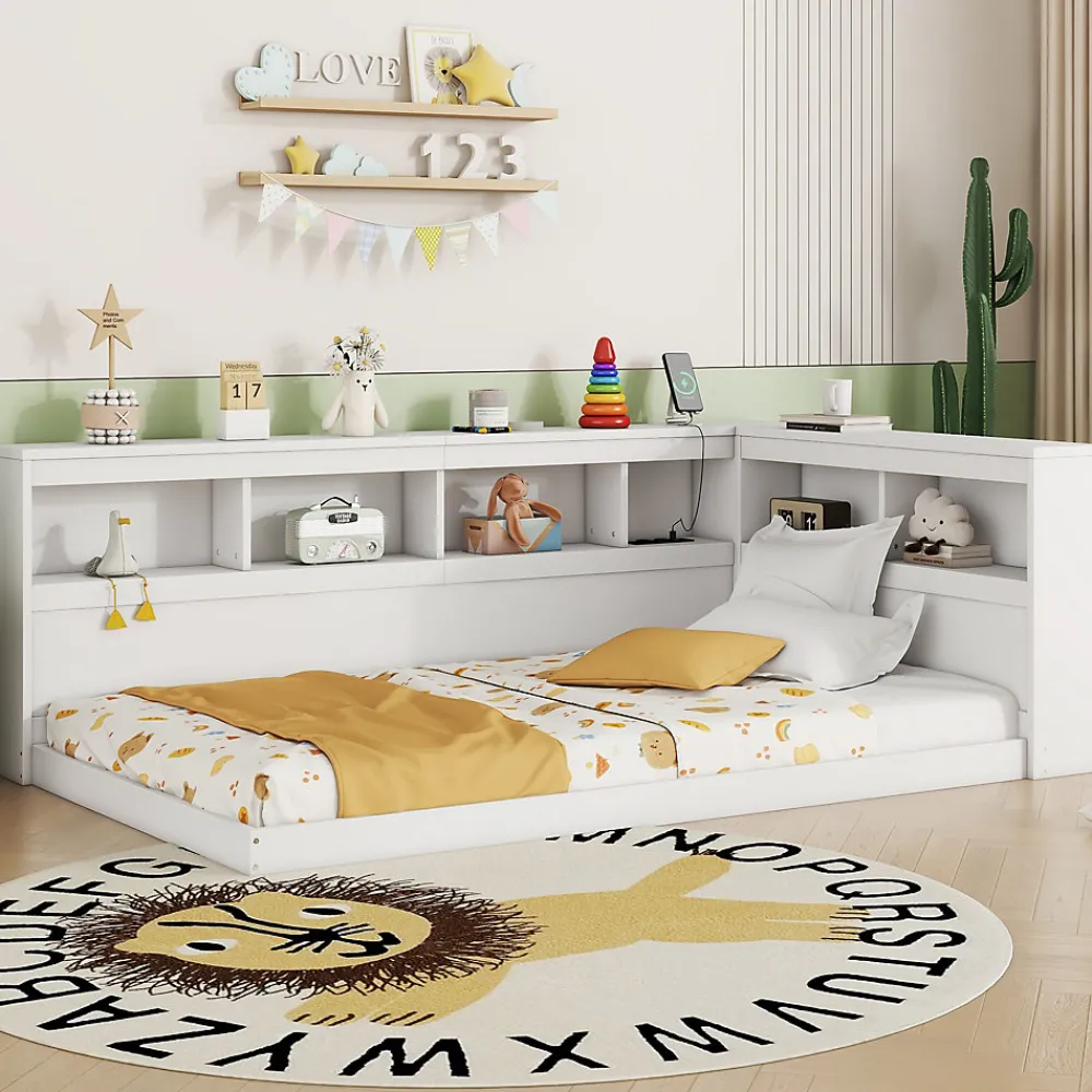 Canapé-lit 90x200 cm avec prises et 2 USB, rangements latéraux, structure panneaux de particules et MDF, blanc>Redom Discount