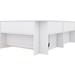 Canapé-lit 90x200 cm avec prises et 2 USB, rangements latéraux, structure panneaux de particules et MDF, blanc><noscript><img width=