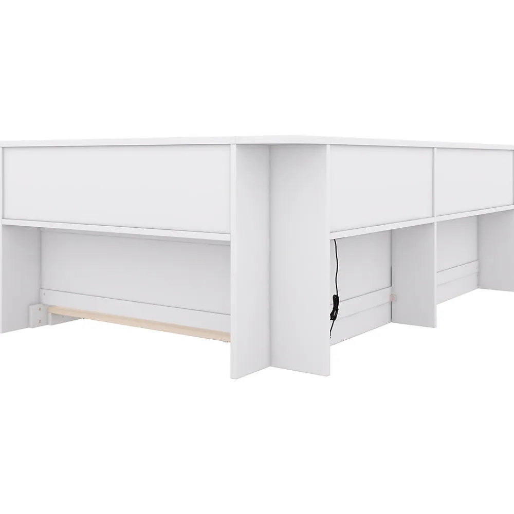 Canapé-lit 90x200 cm avec prises et 2 USB, rangements latéraux, structure panneaux de particules et MDF, blanc>Redom Discount