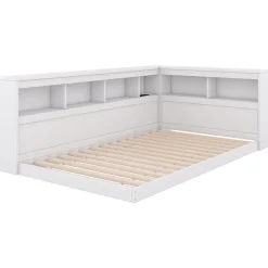 Canapé-lit 90x200 cm avec prises et 2 USB, rangements latéraux, structure panneaux de particules et MDF, blanc><noscript><img width=