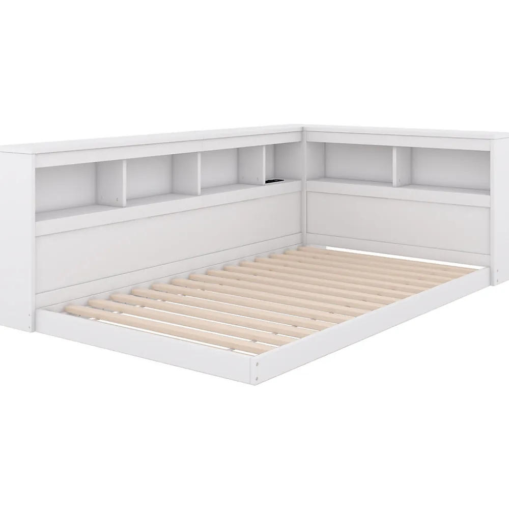 Canapé-lit 90x200 cm avec prises et 2 USB, rangements latéraux, structure panneaux de particules et MDF, blanc>Redom Discount