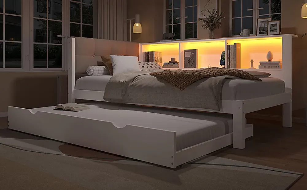 Redom Canapé-lit 140x190 cm convertible clic-clac en tissu gris avec coffre de rangement et dossier réglable* Lit Coffre