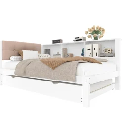 Redom Canapé-lit 140x190 cm convertible clic-clac en tissu gris avec coffre de rangement et dossier réglable* Lit Coffre