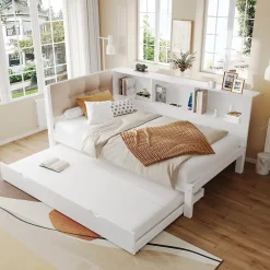 Redom Canapé-lit 140x190 cm convertible clic-clac en tissu gris avec coffre de rangement et dossier réglable* Lit Coffre