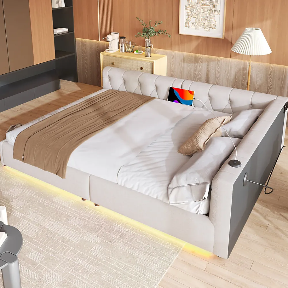 Canapé-lit 140x190 cm convertible clic-clac avec coffre de rangement en tissu gris, design contemporain>Redom Clearance