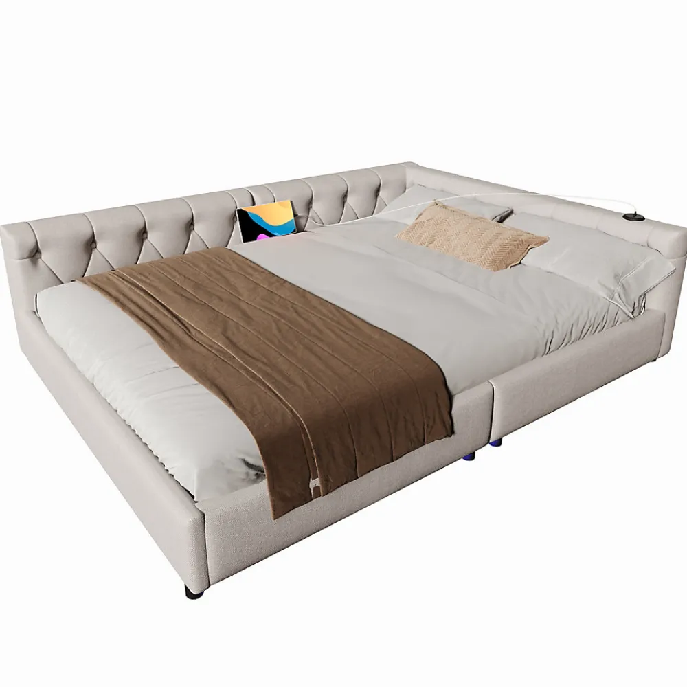 Canapé-lit 140x190 cm convertible clic-clac avec coffre de rangement en tissu gris, design contemporain>Redom Clearance