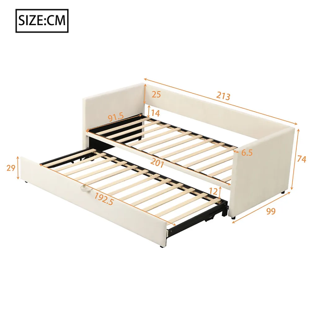 Canapé-lit 90x200 cm convertible en 180x200 cm avec sommier à lattes, tissu velours beige>Redom Outlet