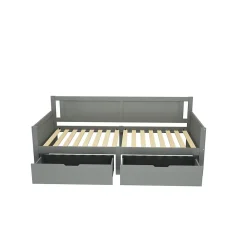 Redom Canapé-lit 90x200 cm en bois massif avec deux étagères structure solide gris* Lit Avec Rangement