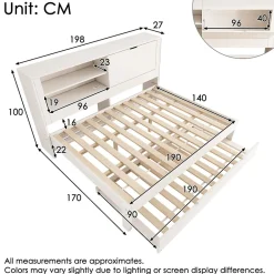Canapé-lit 140x190cm - lit gigogne - USB et Type-C - rangements - blanc (matelas non inclus)><noscript><img width=