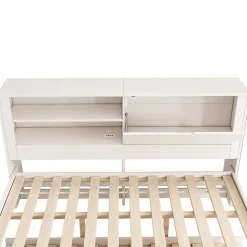 Canapé-lit 140x190cm - lit gigogne - USB et Type-C - rangements - blanc (matelas non inclus)><noscript><img width=