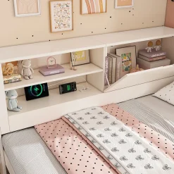 ModernLuxe Canapé-lit 90x190cm - lit gigogne - USB et Type-C - rangements - blanc (matelas non inclus)* Lit Gigogne