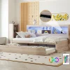 Canapé-lit 90x200cm LED télécommandé rangement prise/USB sans matelas naturel>Blackcolors Hot