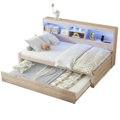 Canapé-lit 90x200cm LED télécommandé rangement prise/USB sans matelas naturel>Blackcolors Hot