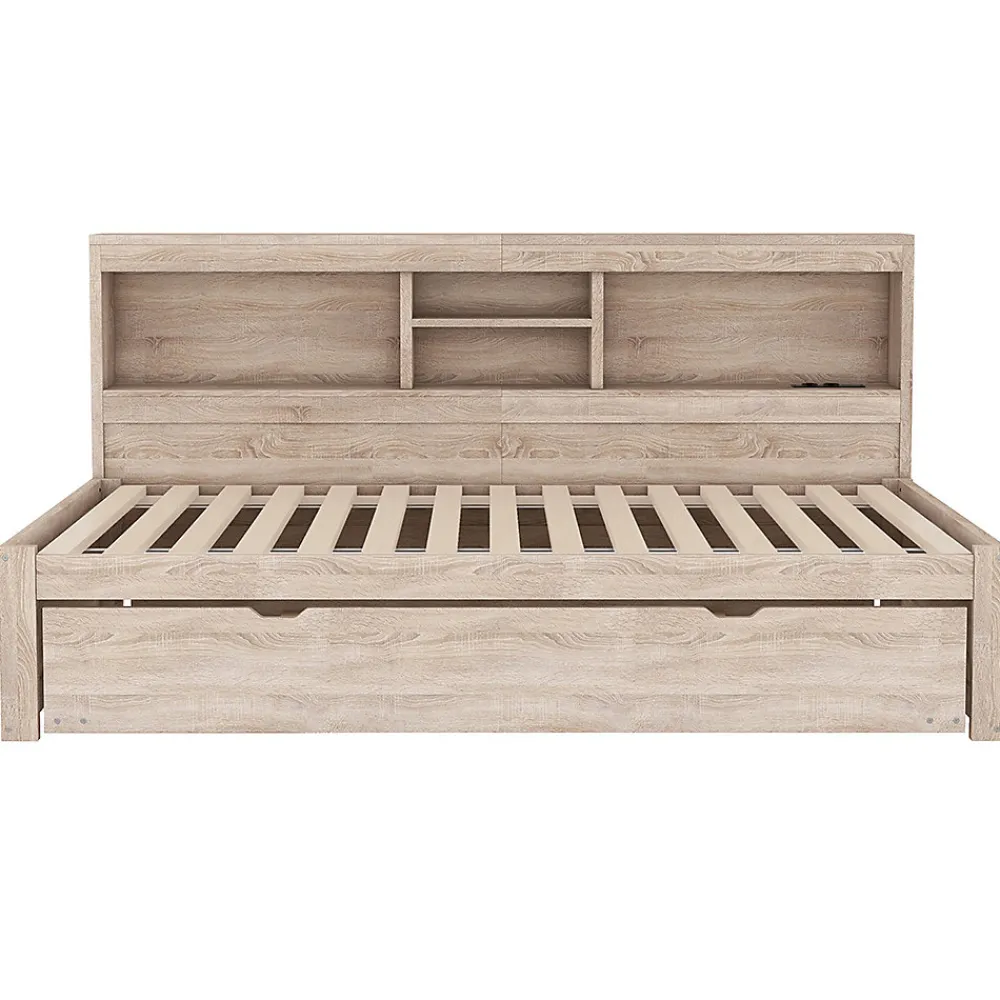 Canapé-lit 90x200cm LED télécommandé rangement prise/USB sans matelas naturel>Blackcolors Hot