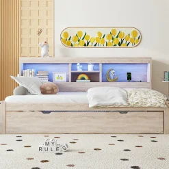 Canapé-lit 90x200cm LED télécommandé rangement prise/USB sans matelas naturel><noscript><img width=