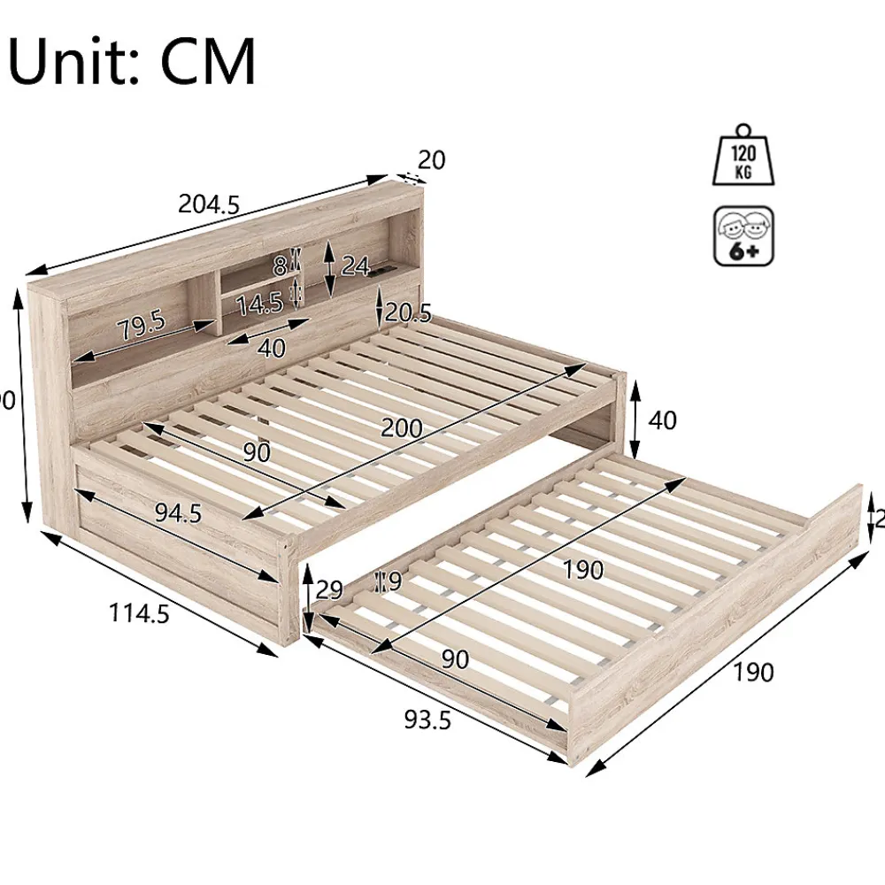 Canapé-lit 90x200cm LED télécommandé rangement prise/USB sans matelas naturel>Blackcolors Hot