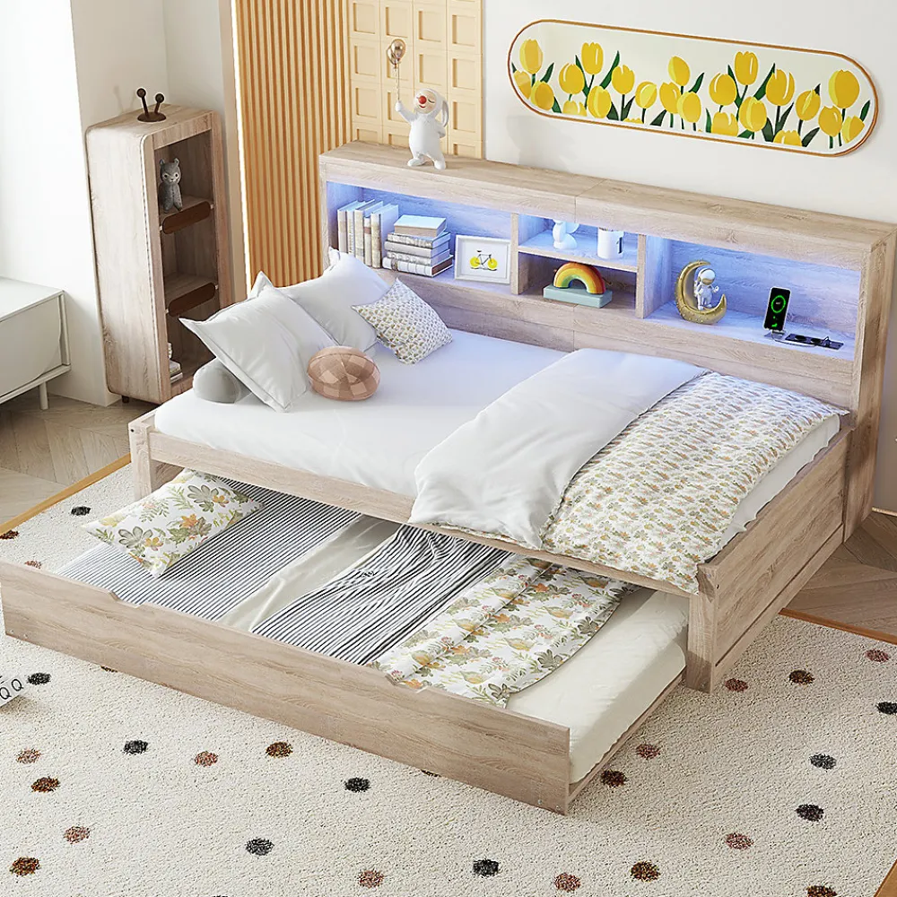 Canapé-lit 90x200cm LED télécommandé rangement prise/USB sans matelas naturel>Blackcolors Hot