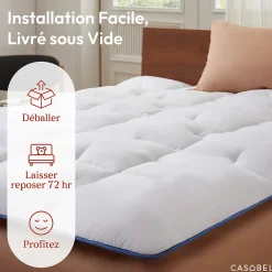 Casabel surmatelas enveloppant 90x190 cm en microfibre respirante, ultra moelleux, anti-acariens, avec liseré bleu* Surmatelas