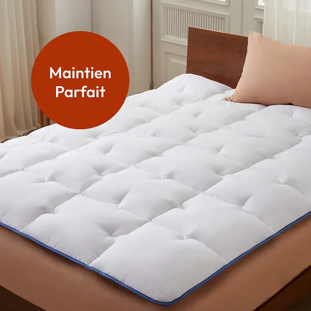 Casabel surmatelas enveloppant 140x190 cm en microfibre respirante, ultra moelleux, anti-acariens, avec liseré bleu* Surmatelas