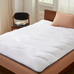 Surmatelas 90x200 cm en Microfibre Rerspirante, Ultra Moelleux, Anti-Acariens, Liseré Gris, Idéal Matelas 2 places>Casabel Online