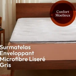 Casabel Surmatelas 120x195 cm en Microfibre Rerspirante, Ultra Moelleux, Anti-Acariens, Liseré Gris, Idéal Matelas 2 places* Surmatelas