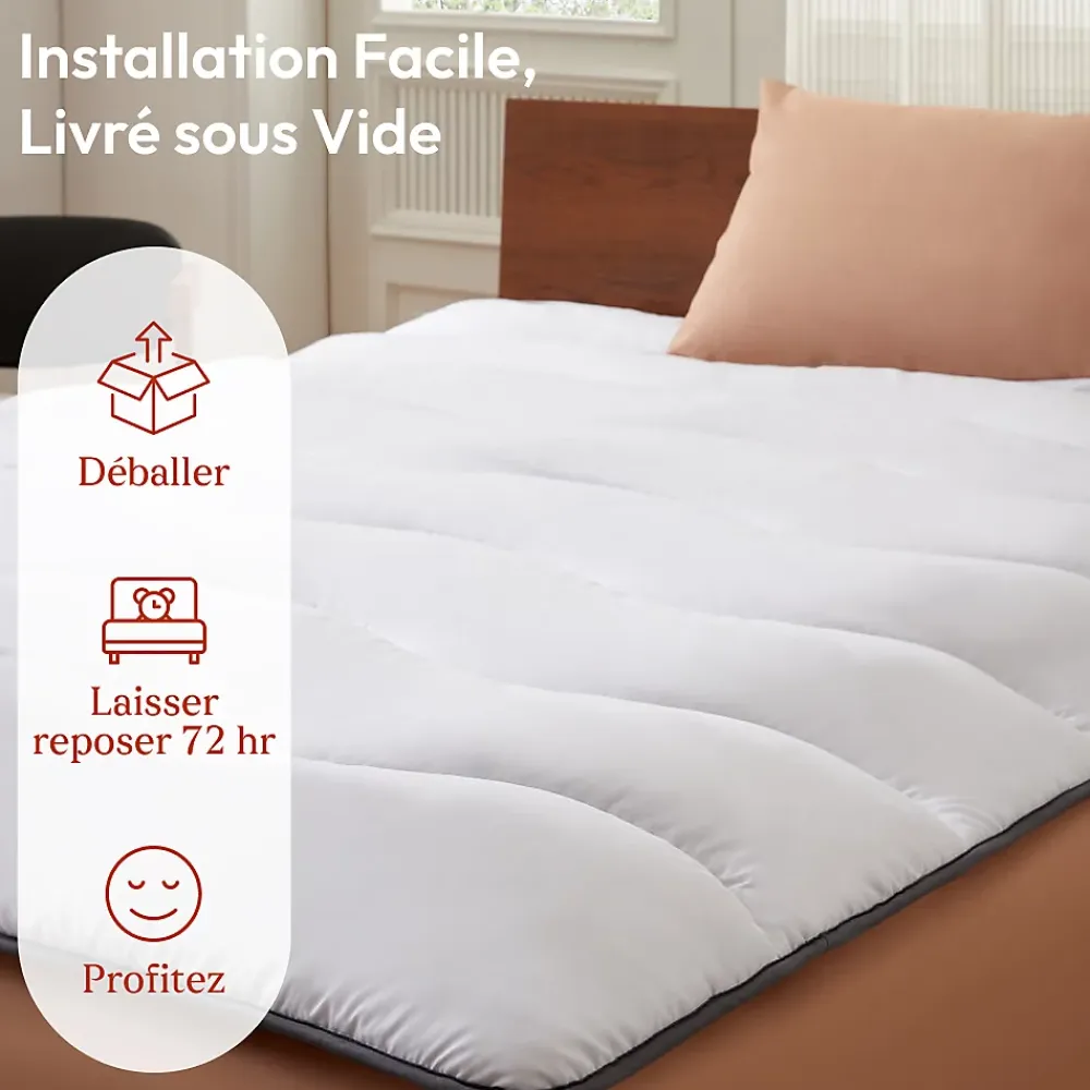 Casabel Surmatelas 160x200 cm en Microfibre Rerspirante, Ultra Moelleux, Anti-Acariens, Liseré Gris, Idéal Matelas 2 places* Surmatelas