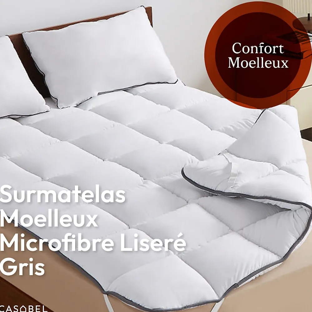 Casabel Surmatelas 160x190 cm 600gsm Extra Moelleux Microfibre Respirante Matelassage Confort 4 Elastiques d Angle* Surmatelas