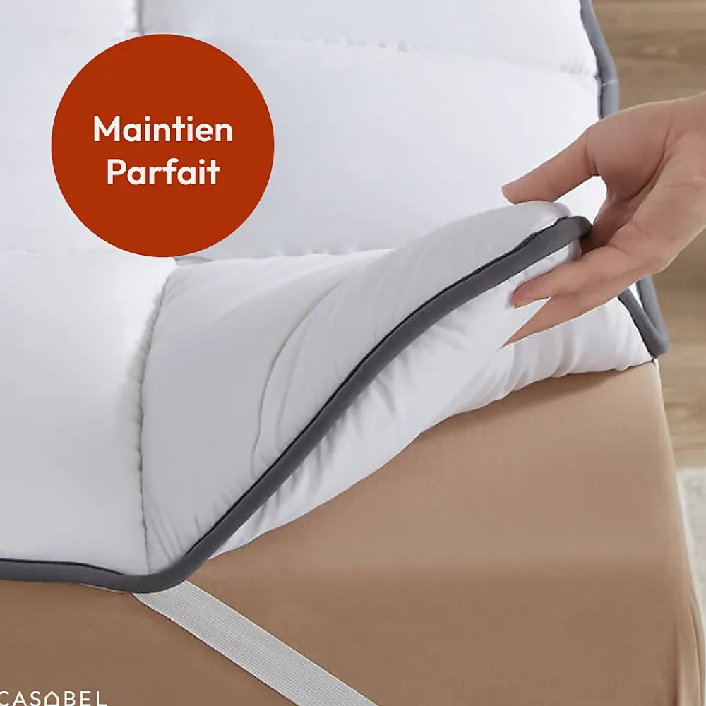 Casabel Surmatelas 160x190 cm 600gsm Extra Moelleux Microfibre Respirante Matelassage Confort 4 Elastiques d Angle* Surmatelas