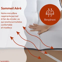 Surmatelas 160x200 cm 600gsm Extra Moelleux Microfibre Respirante Matelassage Confort 4 Elastiques d Angle><noscript><img width=