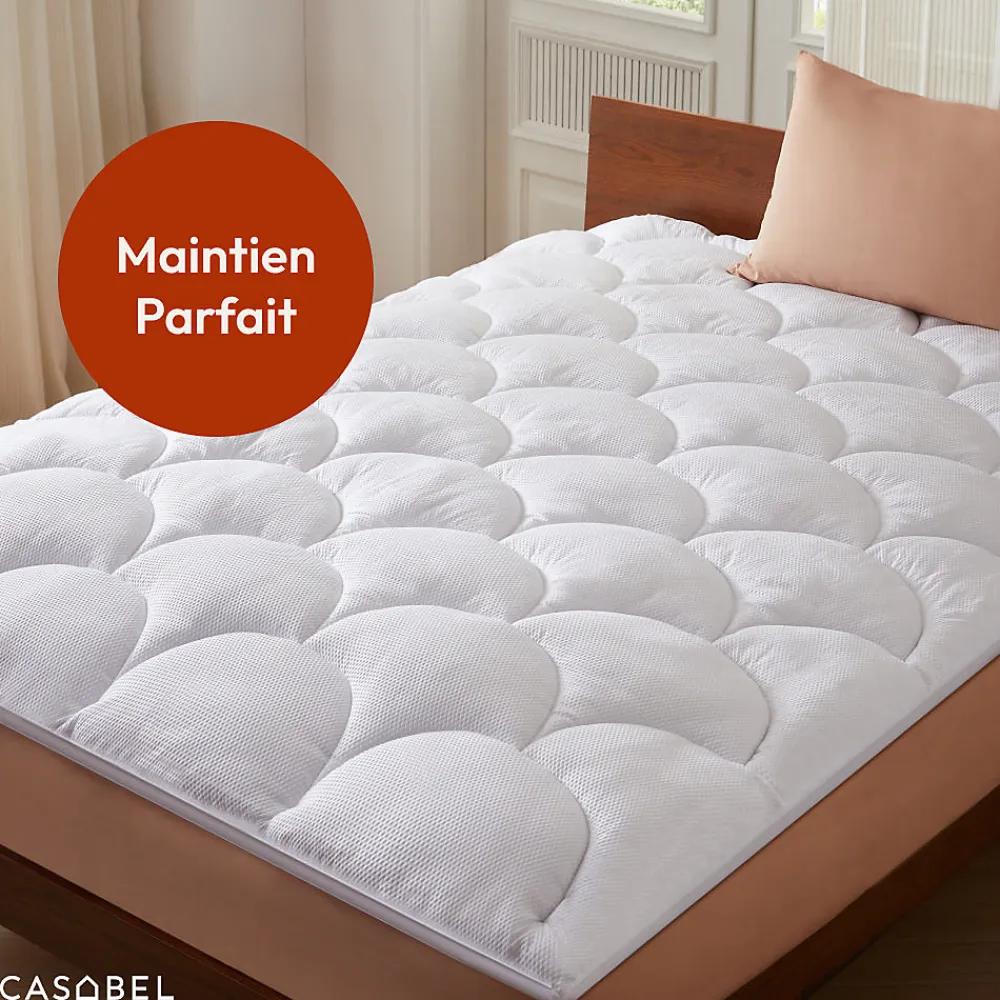 Casabel Surmatelas 180x200 cm Microfibre Rafraichissante 600 GSM 4 cm Epaisseur Fixation Elastique 1-2 Personne* Surmatelas