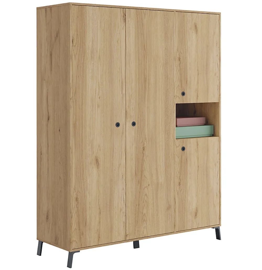 Chambre à coucher adulte coloris chêne doré ( armoire + 2 chevets + Tête de lit )>Pegane Outlet
